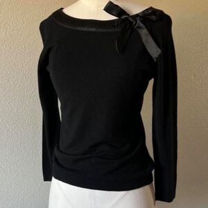 Notations Petite Elegant Black Sweater with Bow Detail Size PL